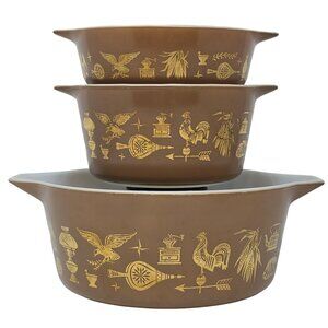 Vintage Pyrex 475 473 471 Early American Brown Gold Casserole Set of 3
